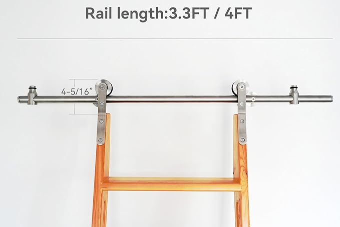 DIYHD 16FT Stainless Steel Sliding Library Ladder Hardware Kit, Bottom Wheel with Brake,300 lbs Capacity, Satin Finish (No Ladder)