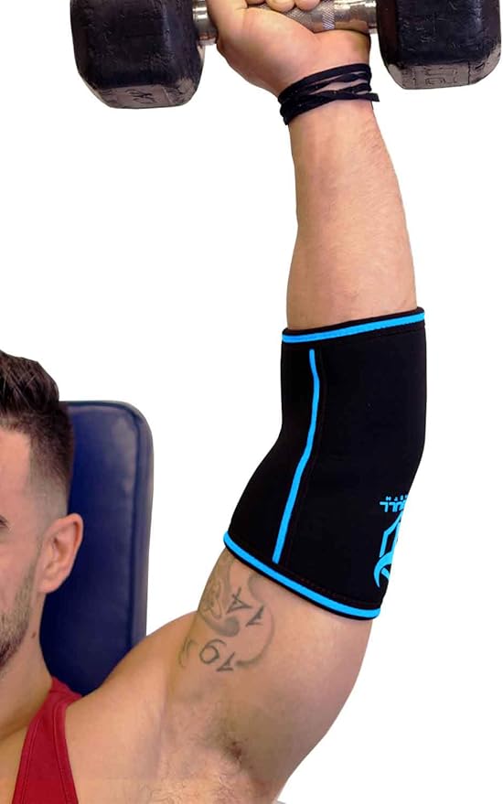Elbow Sleeves 5mm (1 Pair) - High Performance Elbow Sleeve Support for Weightlifting, Weight Training & Powerlifting - Best Compression Straps - for Men and Women (X-Small, Black/Blue)