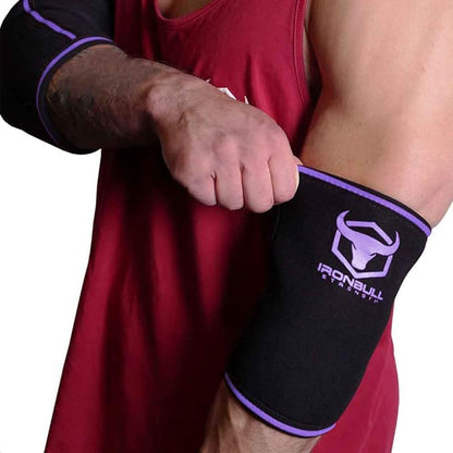 Elbow Sleeves 5mm (1 Pair) - High Performance Elbow Sleeve Support for Weightlifting, Weight Training & Powerlifting - Best Compression Straps - for Men and Women (X-Large, Black/Purple)