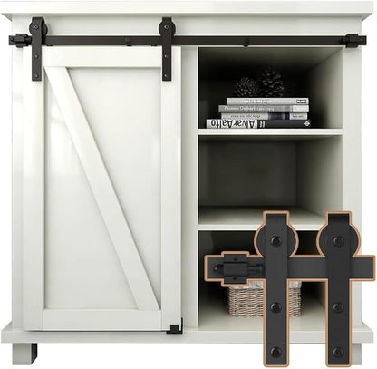 4FT Super Mini Sliding Barn Door Hardware Kit for Single Door TV Stands Small Cabinets, J-Shaped Hanger (No Cabinet)