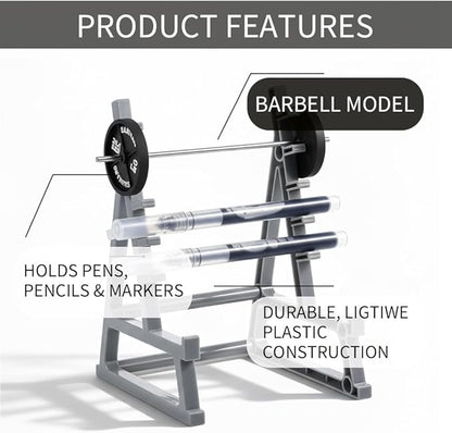 2 Pack Desktop Mini Squat Rack Pen Holder, Gray Metal Gym Equipment Design, Barbell Weight Plate Display Stand, Office Desk Organizer for Fitness Enthusiasts