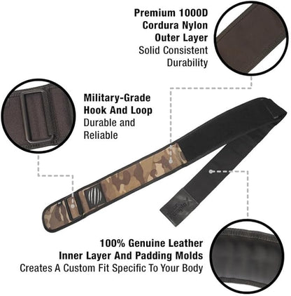 Bear KompleX Premium Leather APEX Weightlifting Belt, Abdominal & Back Support, Powerlifting, Squats and Weight Training, Low Profile Firm Back Easily Adjustable.