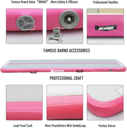 AKSPORT Gymnastics Air Mat Tumble Track Tumbling Mat Inflatable Floor Mats with Air Pump for Home Use/Tumble/Gym/Training/Cheerleading/Parkour/Beach/Park/Water