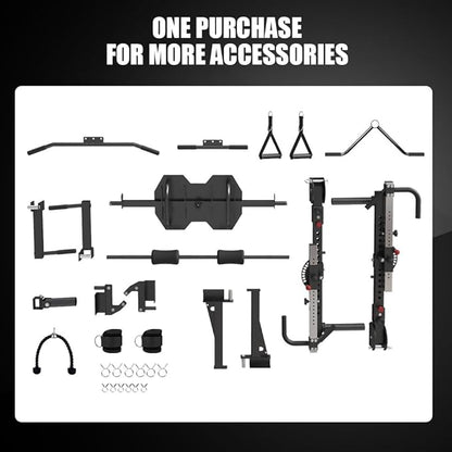Commercial Smithe Machine with Dual Weight Stacks, Power Cage Squat Rack with Lever Arm & Leg Press Attachment, Multi-Function Linear Bearing Cable Crossover Machine for Home Gym