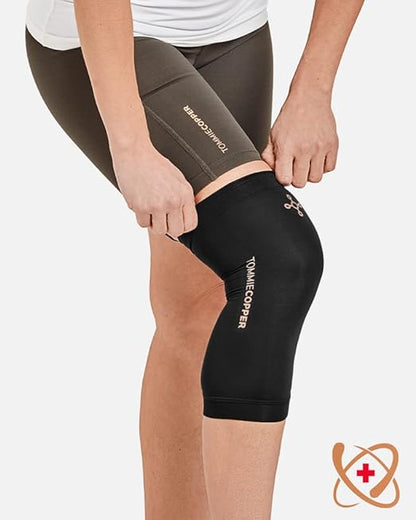 Tommie Copper Core Compression Infrared Knee Sleeve, Unisex, Men & Women, 4D Stretch Infrared Infused, Self-Warming Sleeve for Muscle Support & Stability - Black - X-Large