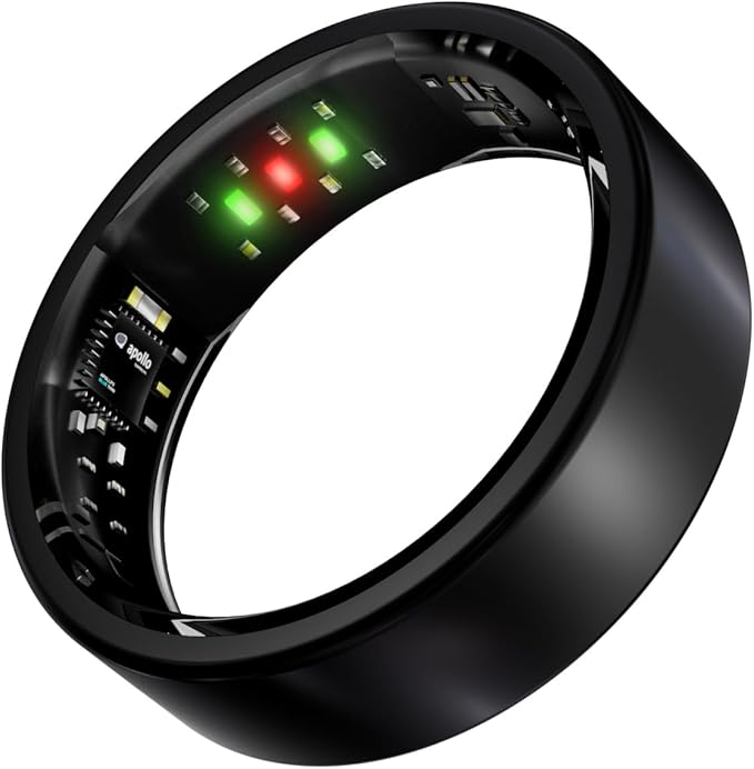 Titanium Smart Ring, Sleep & Activity Tracking Ring with Heart Rate, HRV, Stress Insights, 7-Day Battery Life, No Subscription, IP68 Waterproof, iOS & Android Compatible (Black, 12)