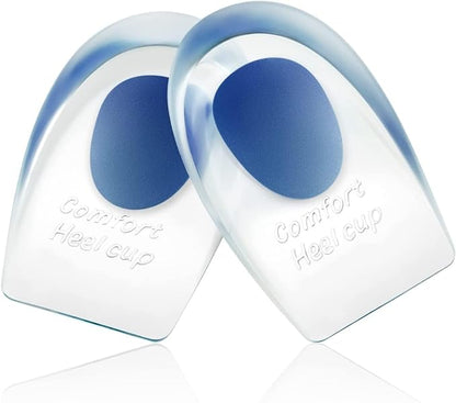 Heel Cups for Achilles Tendonitis & Plantar Fasciitis - 2 Pack Gel Shoe Inserts for Heel Pain Relief, Arch Support, for Women & Men
