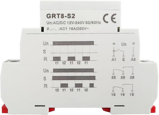 GRT8-S2 Asymmetric Cycle Timer ON/Off Repeat Cycle Time Relay AC/DC 12-240V
