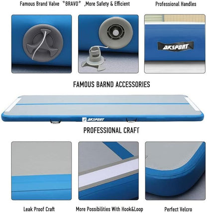 AKSPORT Gymnastics Air Mat Tumble Track Tumbling Mat Inflatable Floor Mats with Air Pump for Home Use/Tumble/Gym/Training/Cheerleading/Parkour/Beach/Park/Water