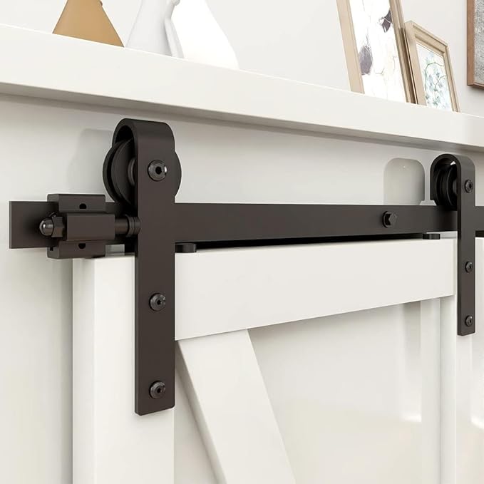 4FT Super Mini Sliding Barn Door Hardware Kit for Single Door TV Stands Small Cabinets, J-Shaped Hanger (No Cabinet)
