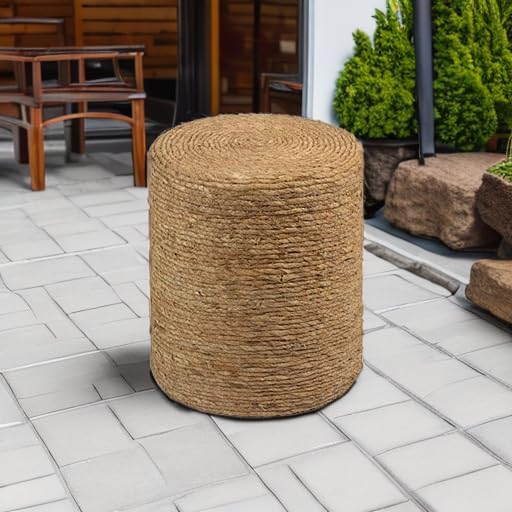 Wimarsbon Natural Seagrass Foot Stool, Hand Weaving Round Ottoman, for Living Room, Outdoor Seat (Natural)