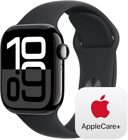 Apple Watch Series 10 [GPS + Cellular 42mm] with Jet Black Aluminium Case with Black Sport Band - S/M. Fitness Tracker, ECG App, Always-On Retina Display, Water Resistant with AppleCare+ (2 Years)