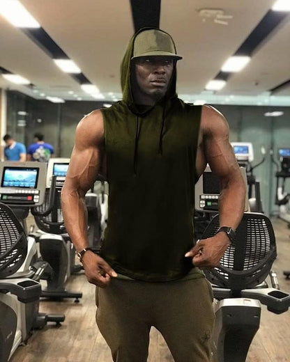 Babioboa Men's Workout Hooded Tank Tops Sports Training Sleeveless Gym Hoodies Bodybuilding Cut Off Muscle Shirts