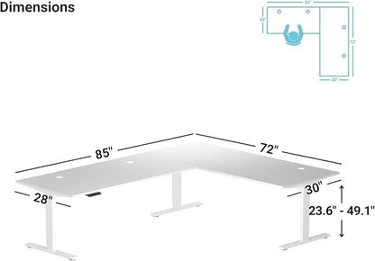 Progressive Desk Stand Up Height Adjustable Standing Desk - L Shaped 85" x 72" Corner Computer Rising Workstation Electric Table - Gray Frame, Ebony Oak Top