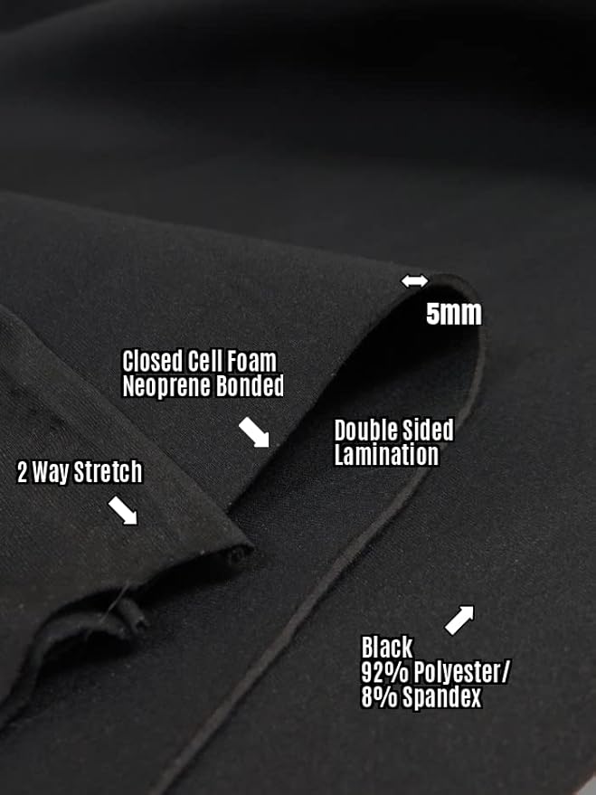 BIGZFABRIC® Neoprene Bonded Sponge Waterproof Wetsuit Fabric Black 1mm, 2mm, 3mm, 4mm, 5mm Thickness DIY Koozies Sports Pads Heat Insulators Scuba Accessories 58" Width (5MM - by The Yard)