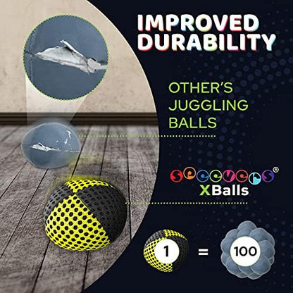 speevers Juggling Balls for Beginners and Professionals Set of 3, 14 Colors Available, 2 Layers of Net and Carry Case, Xballs Juggling Balls (3 Color Mix, 3.2 oz)