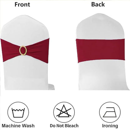 Burgundy Chair Sashes 50 Pack with Gold Buckle Slider, Spandex Wine Red Chair Bands Bows for Folding Chairs Wedding Party Banquet Décor