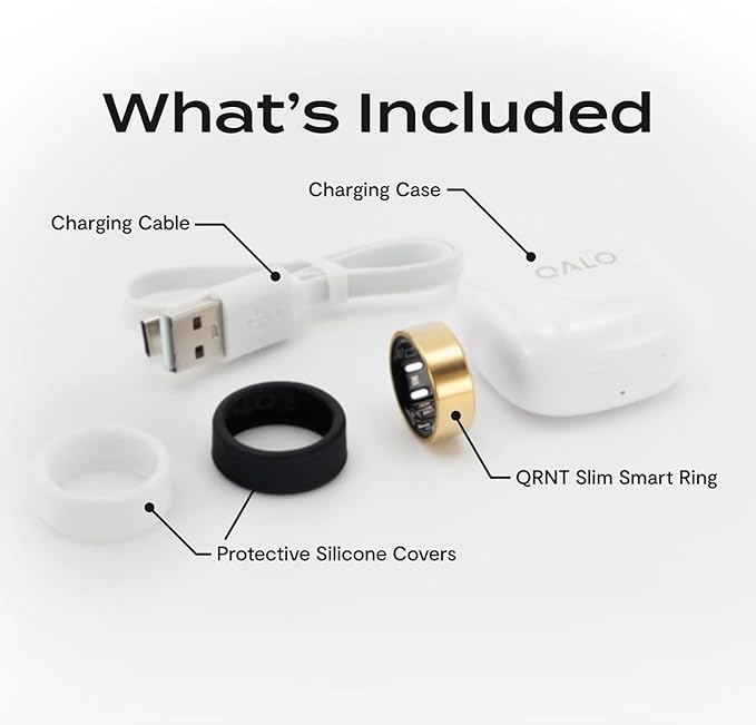 QALO QRNT Slim Smart Ring – Snug Fit – Size Up – Water-Resistant Titanium Fitness Tracker, Tracking for Sleep, Steps, HRV, Women’s Health, No Subscription Fee, iOS & Android Compatible (Gold, 13)