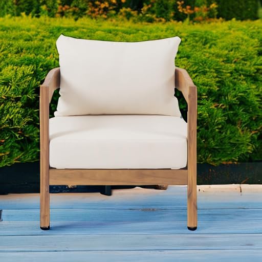 Christopher Knight Home 312395 Alfy Outdoor Club Chair with Cushions (Set of 2), Teak Finish, Beige