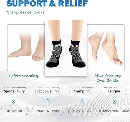 IRAMY Ankle Compression Socks for Men Women Cushioned Running Athletic Socks Plantar Fasciitis Relief 2/4/6 Pairs