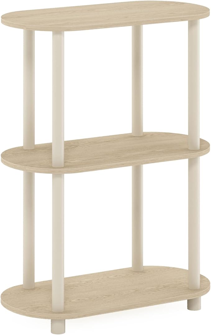 Furinno Turn-N-Tube No Tools 3-Tier Modern Oval Side Display Rack, Bauhaus Oak/Beige