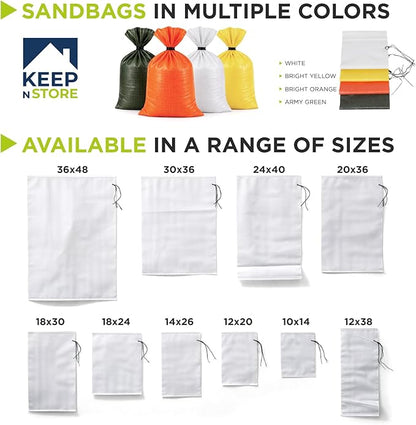 Heavy Duty Sand Bags Pack of 6, White Empty Sandbags with Built-In Ties, Woven Polypropylene UV Protection 1600 Hours, Fillable Bags for Flood Control, Weight, 10x14 inches, 15 Pounds Volume