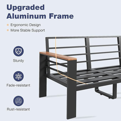 Aoxun Aluminum Patio Furniture Set 7 Seats, Oversized Outdoor Sectional with Washable Thick Cushions, Coffee Table and Waterproof Cover, Patio Conversation Sets for Porch, Balcony, Deck