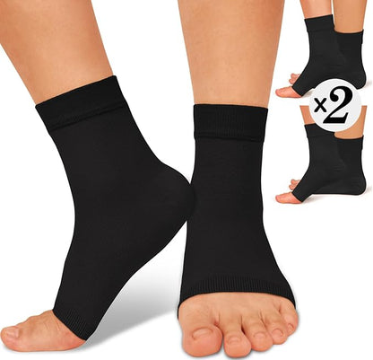 ACTINPUT 2 Pack Ankle Brace Compression Sleeve 8-15 mmHg Open Toe Сompression Socks Women&Men for Swelling,Plantar Fasciitis,Sprain Black L/XL