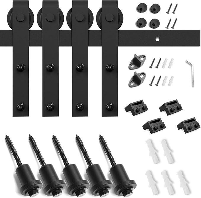 SMARTSTANDARD 7 FT Double Barn Door Hardware Kit, Sliding Door Track-Smoothly and Quietly -Includes Detailed Installation Fit 21" Wide Doorpanel (J Shape Hanger) Black