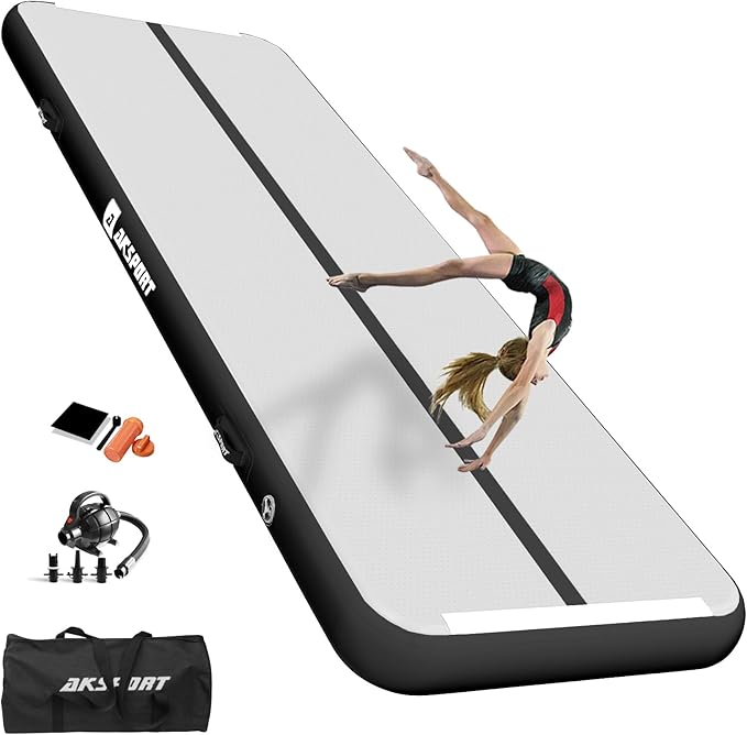 AKSPORT Gymnastics Air Mat Tumble Track Tumbling Mat Inflatable Floor Mats with Air Pump for Home Use/Tumble/Gym/Training/Cheerleading/Parkour/Beach/Park/Water