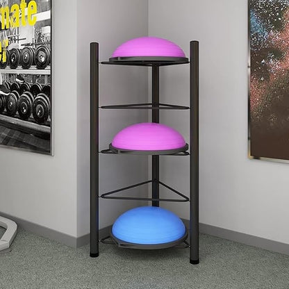 Black Exercise Half Balance Ball Storage Rack - Home Gym Workout Equipment 3/5/6/7 Tier Floor Stand Storage Organizer for Bosu Slam Bowling Medicine Balls(5 layer-130cm/51.2in)