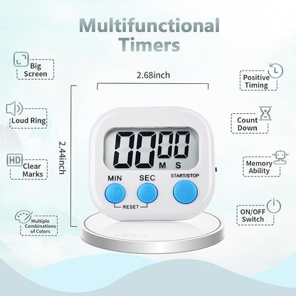 4 Pack Digital Kitchen Timer Magnetic Digital Timer with Big Display Loud Ring Cooking Timers for Cooking, Game, Gym, Break Time, Classroom(4, Pink, Blue, Purple, White)