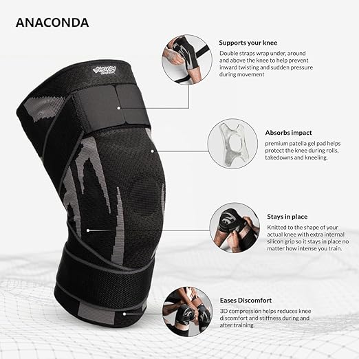 Anaconda Fightwear Knee Brace for Men and Women – Adjustable Knee Compression Sleeve with Gel Pad for Shock Absorption & Joint Support – Non-Slip Wrap for Athletic Training & Sports – 2 Pack, Medium