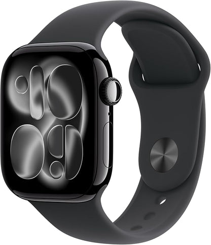 Apple Watch Series 11 [GPS 42mm] Smartwatch with Jet Black Aluminum Case with Black Sport Band - S/M. Sleep Score, Fitness Tracker, Health Monitoring, Always-On Display, Water Resistant