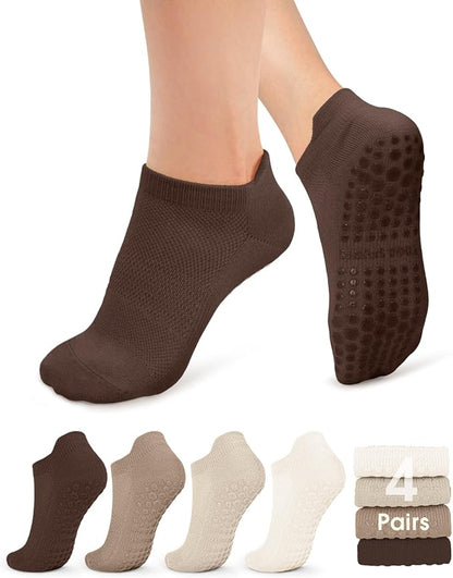 yeuG Pilates Socks for Women Non Slip Grip Socks for Yoga, Barre, Hospital, Barefoot Grippy Yoga Sock Womens Gifts 4 Pairs