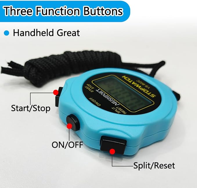 Stopwatch Timer Only Stopwatch Mode, ON/Off Silent Large Display Simple Operation, Without Clock Date Countdown, Digital Stop Watch for Sports Kids Coaches, Blue