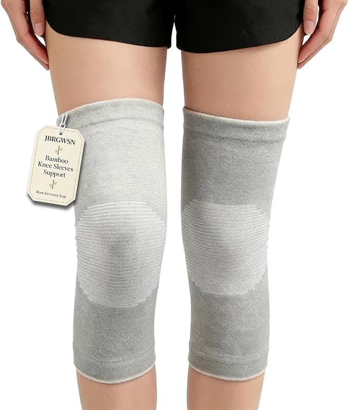 Knee Sleeves For Women Bamboo Pair Compression Leg Brace Pain Arthritis Plus Size Wraps Relief Running Sleeping Under Soft Elastic Vendas Para Rodillas Protector Gym Mujer Rodilleras Weightlifting(Gray,Medium)