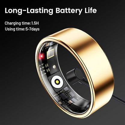 Mirlray Smart Ring for Women & Men, Smart Ring Health Tracker, Blood Oxygen & Heart Rate Monitor, Long Lasting Battery Sleep Ring, Waterproof Fitness Ring (Silver, 7)
