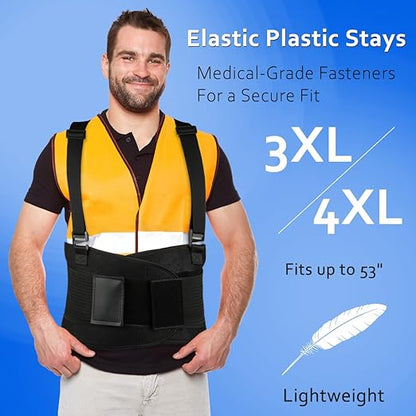 Back Brace Lumbar Back Support Belt for Women and Men - Lower Back Pain Relief - Heavy Lifting Support with Removable Adjustable Belt for Moving and Warehouse,3XL/4XL(45"-53")