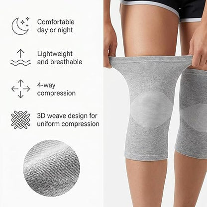 Premium Bamboo Knee Sleeve - 1 Pair Bamboo Compression Knee Sleeve for Women & Men, Anti-Slip Elastic Sport Warm Knee Brace for Arthritis (Gray,X-Large)