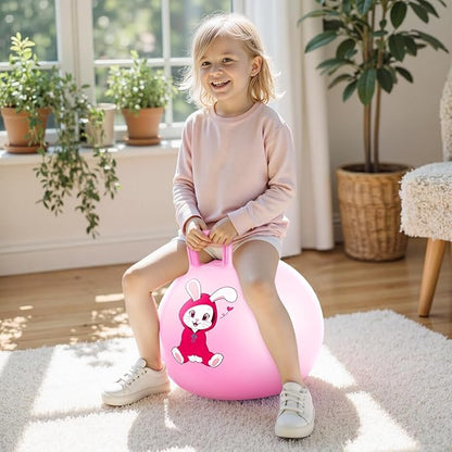 PlayZap Hopper Balls for Kids 3-8, 18 Inches Bouncy Ball with Handle, 18" Inflatable Bouncing Hopper, Pink Rabbit Jumping Toys, Garden Hopping Toys Girls Boys Easter Gifts