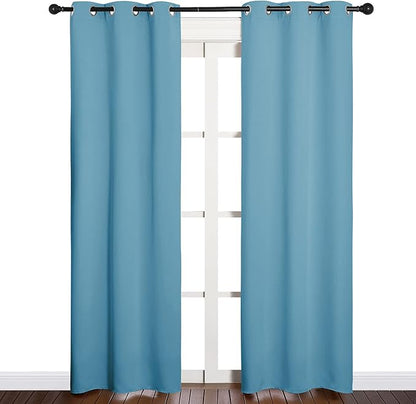 NICETOWN Thermal Curtains for Kids Room, Window Treatment Thermal Insulated Solid Grommet Blackout Drape Panels for Bedroom (Teal Blue, Set of 2, 34 by 84 inches)