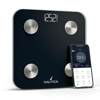 Nautica Body Tracker Digital Bathroom Scale, Bluetooth-Enabled Smart Scale with BMI, Body Fat, Muscle Mass Tracking & More, Syncs with Smartphone App for Body Composition Tracking, 396 Lbs.