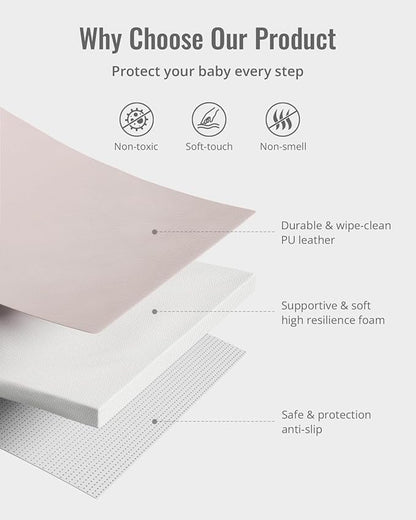 Blissful Diary Vegan Leather Baby Play Mat, 71x59 Thicken Foam Cushioned & Waterproof Playpen Mat for Infants and Toddlers, Stylish and Just Wipe-Clean Playmat for Baby Play on Floor, Taupe
