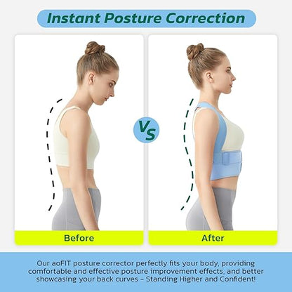 aoFIT Posture Corrector for Women, Lightweight and Breathable Back Brace for Pain Relief, Rounded Shoulders and Hunchback, Compact & Portable with Fashionable Design, Invisible Under Clothes Blue M