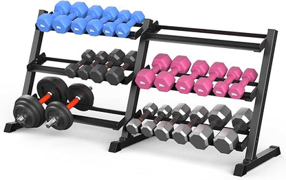 KHAMAL Dumbbell Rack Stand Only - 3-Tier Weight Rack Heavy Duty Dumbbell Stand Space-Saving For Home Gym Organization, Dumbbell, Barbell