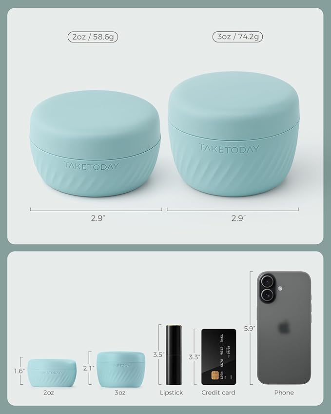 TakeToday Travel Containers for Toiletries, Leak-Proof, TSA Approved, Refillable Silicone Cylindrical Cream Jars with Lid for Cosmetic Toiletry, 2&3oz, 4 Pack, Grey