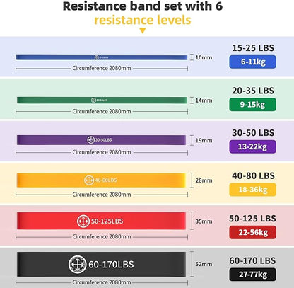 Exercise Bands，Set of 6 Resistance Bands for Working Out,Pull Up Bands Set,at Home Workout Equipment,Instruction Guide and Carry Bag Included