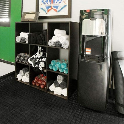 3mm Coin-Grip Rubber Flooring Roll - Easy to Cut Waterproof Anti-Slip Mat, Heavy Duty Floor Protection for Garage, Gym, Stable, Basement, Kennel, 4' x 8'
