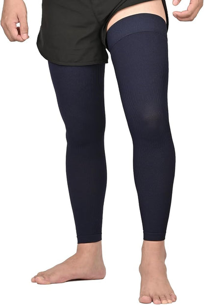 KEKING Full Leg Compression Sleeves, Unisex, Thigh High Compression Stocking 20-30mmHg Graduated Support for Thigh Calf Knee, Running, Basketball, Reduce Varicose Veins and Swelling, Navy Blue XXL